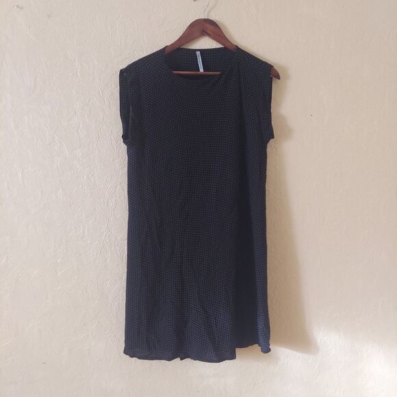 Scanlan Theodore Black W/ Dots Snap Wrap Viscose Dress Cap Sleeve Above Knee M/L - Picture 2 of 13